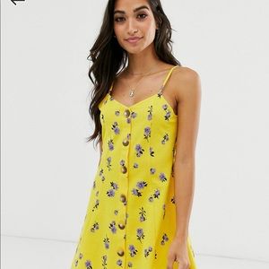 ASOS yellow floral mini cami swing dress Size: 8